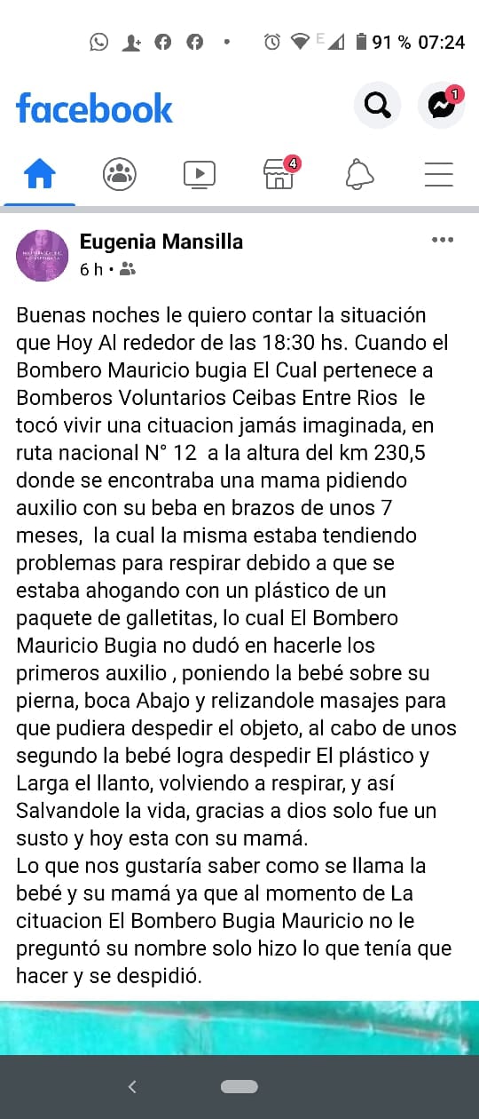 Posteo sobre el valiente accionar de Bugía