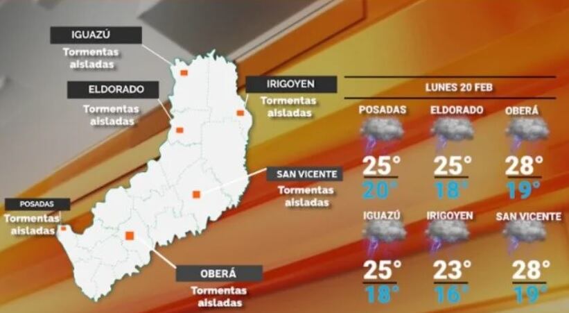 Inicio de semana en Misiones con probabilidad de precipitaciones.