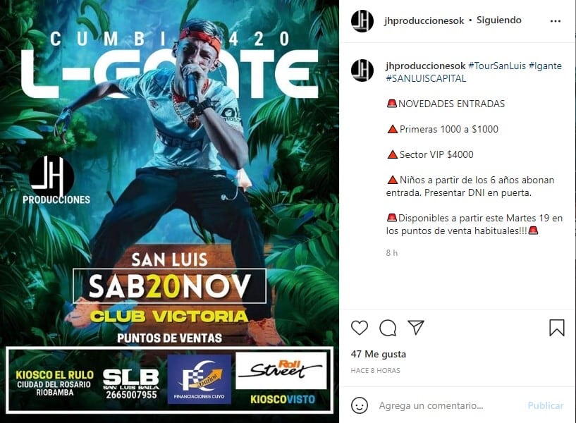 Entradas a la venta para los shows de L-Gante en San Luis