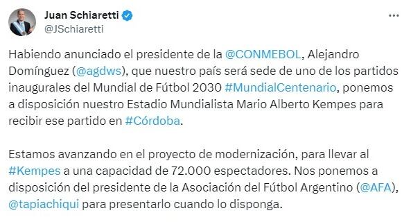 El mensaje de Schiaretti.