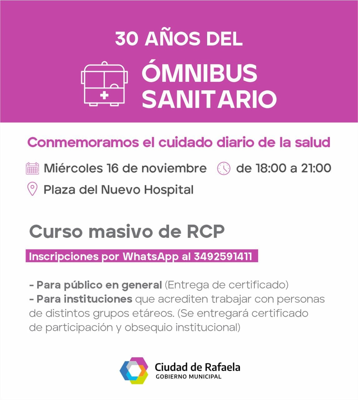 Actividades por los 30 años del ómnibus sanitario en Rafaela