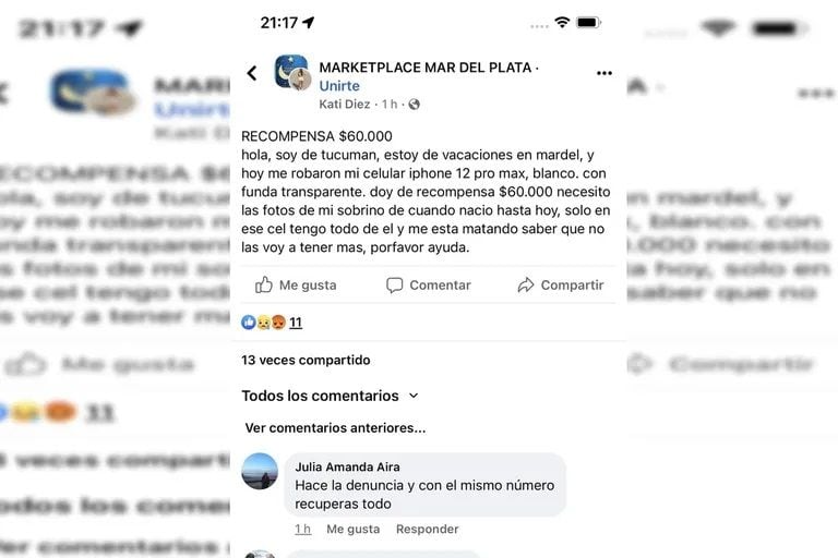 ofreció 60 mil pesos de recompensa por su teléfono robado, pactó un encuentro y cuando lo tuvo en sus manos, salió corriendo