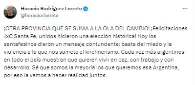 El festejo de Larreta por la elección de Juntos por el Cambio en Santa Fe.