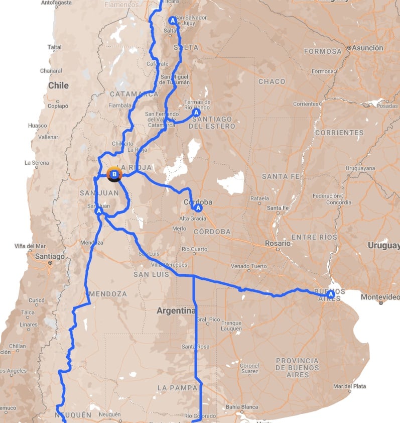 rutas para llegar al Parque Ischigualasto en San Juan.