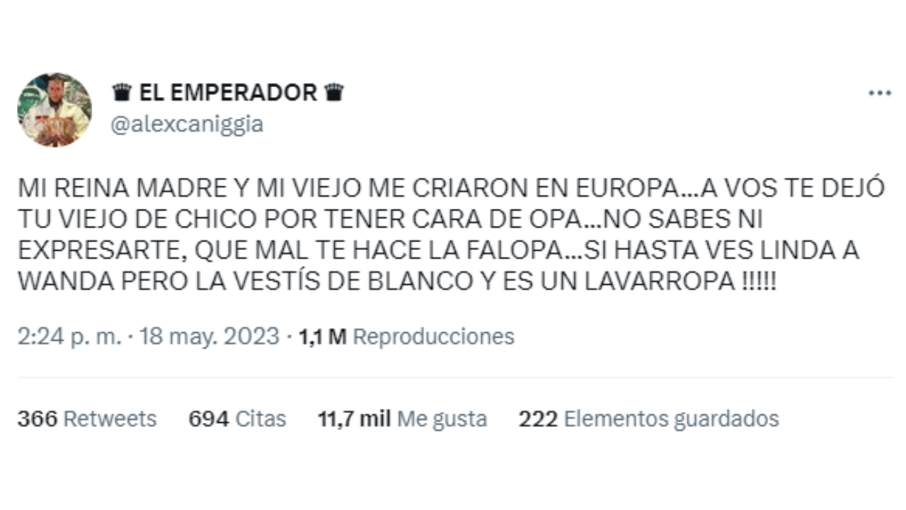 El tweet de Alex Caniggia.