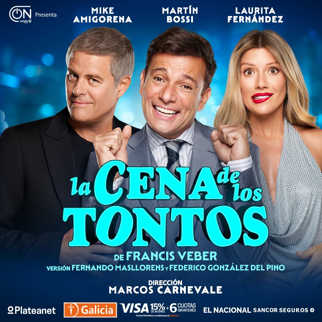 "La cena de los tontos", con Martin Bossi, Mike Amigorena y Laurita Fernandez. (Foto: Prensa)