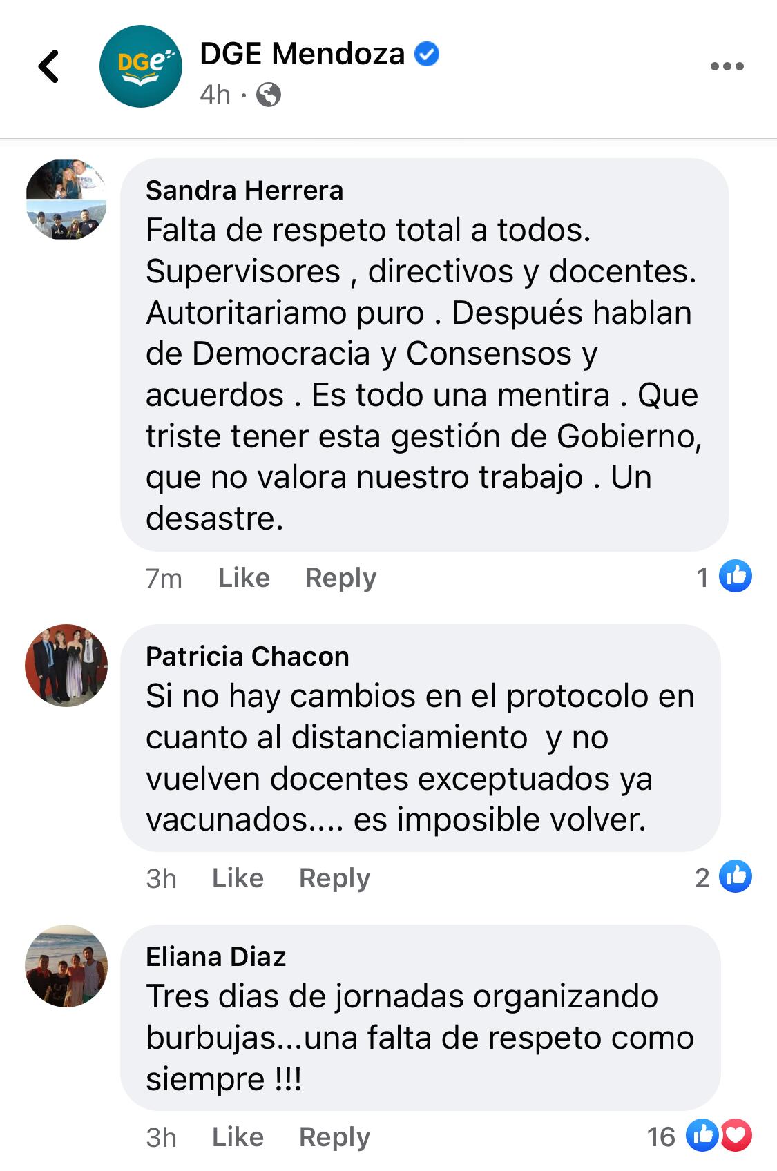 Más comentarios en el posteo de la DGE sobre el retorno a la presencialidad absoluta.