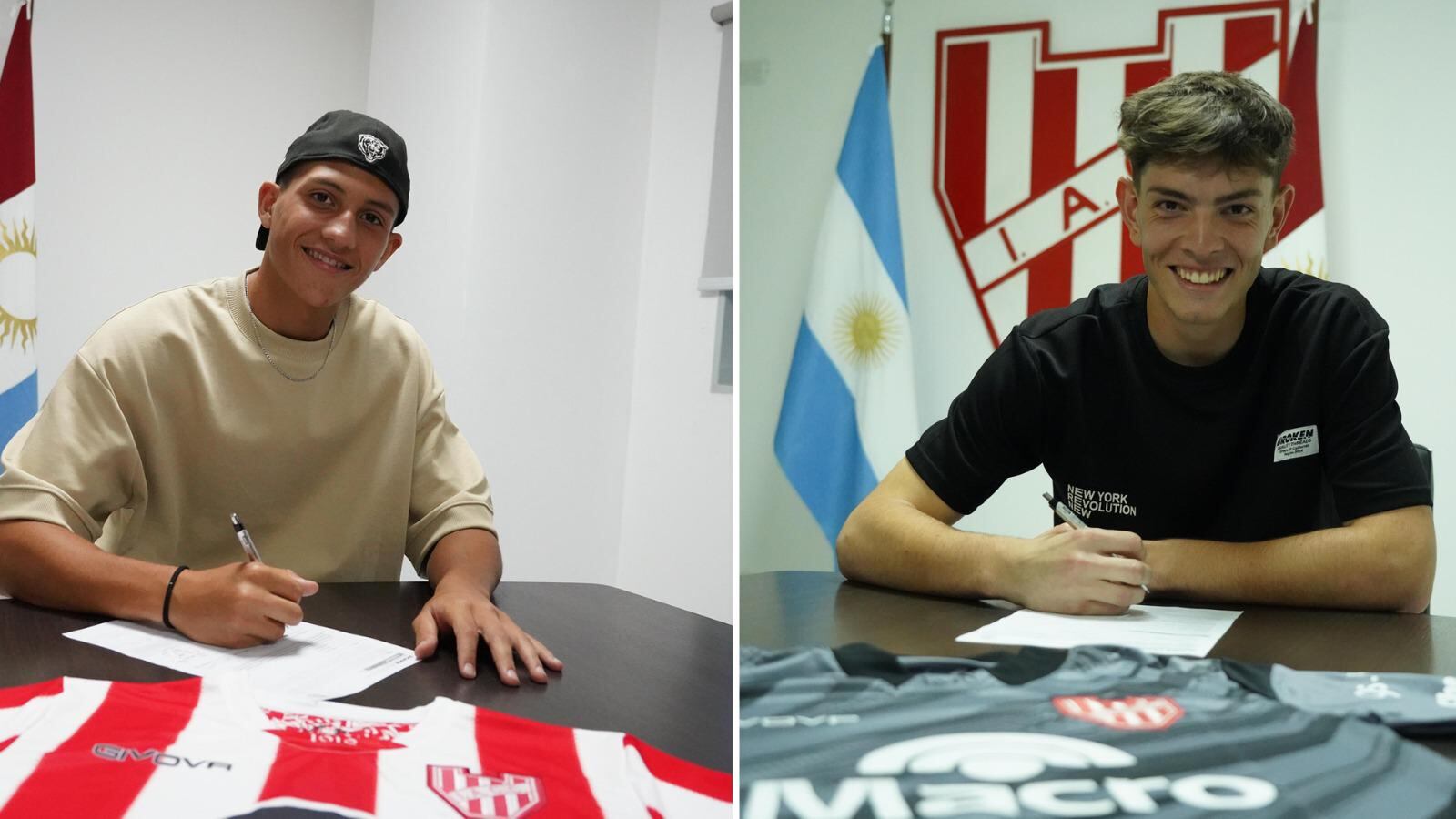 El delantero Matías Klimowicz y el arquero Larraya, firmaron contrato. (IACC).