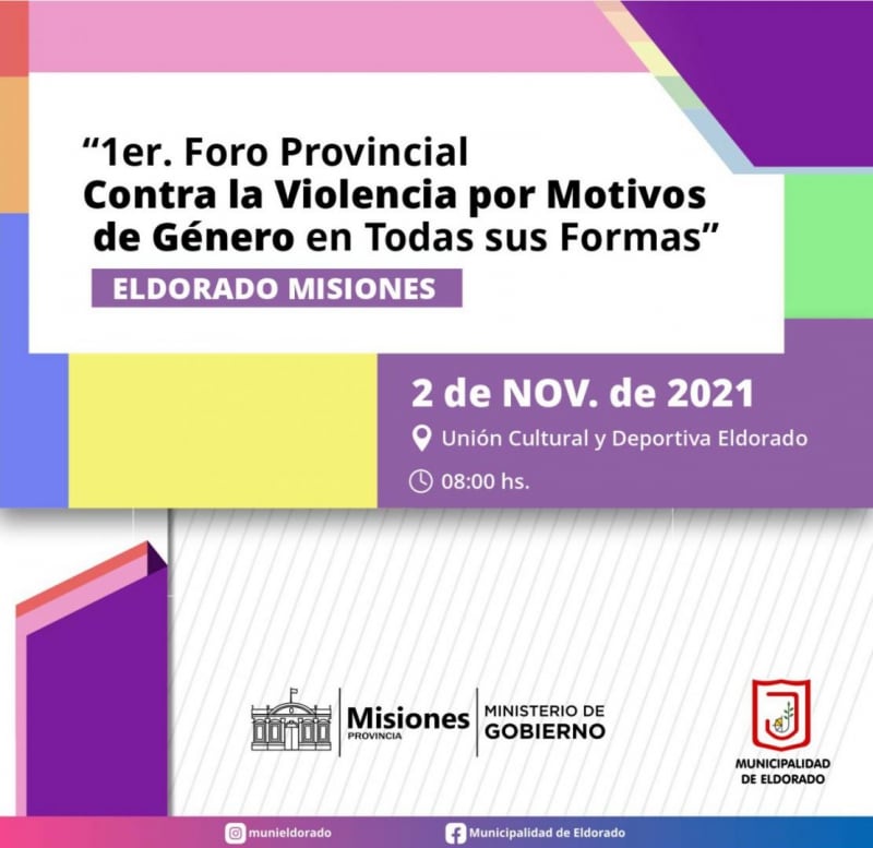 Eldorado: realizarán el 1° Foro Provincial contra la violencia por motivos de género en todas sus formas.