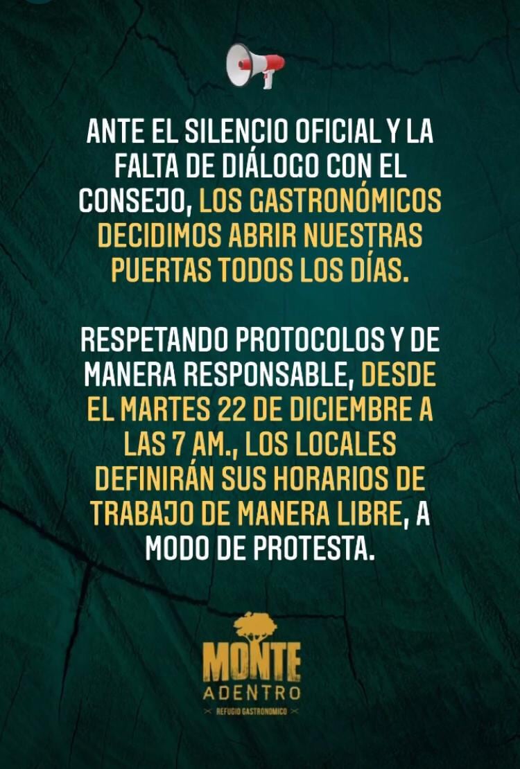 Este afiche difundió la medida de protesta de los gastronómicos