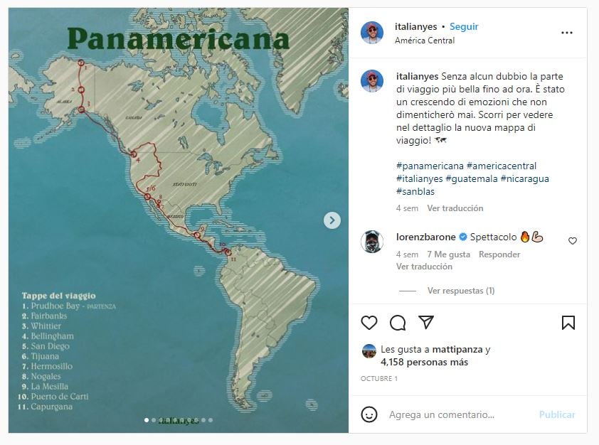 Carlo J Laurora, el italiano que quiere recorrer el continente americano por la Panamericana.