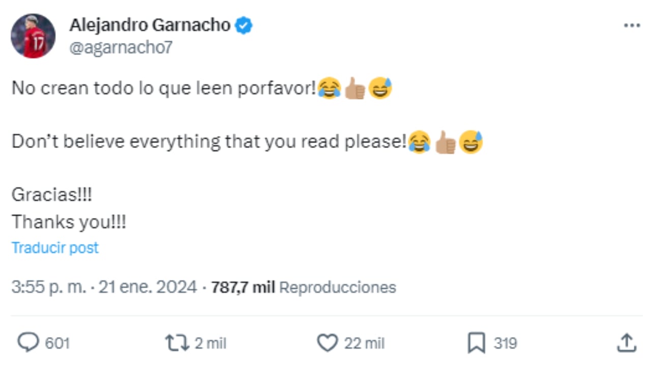 El descargo de Alejandro Garnacho.