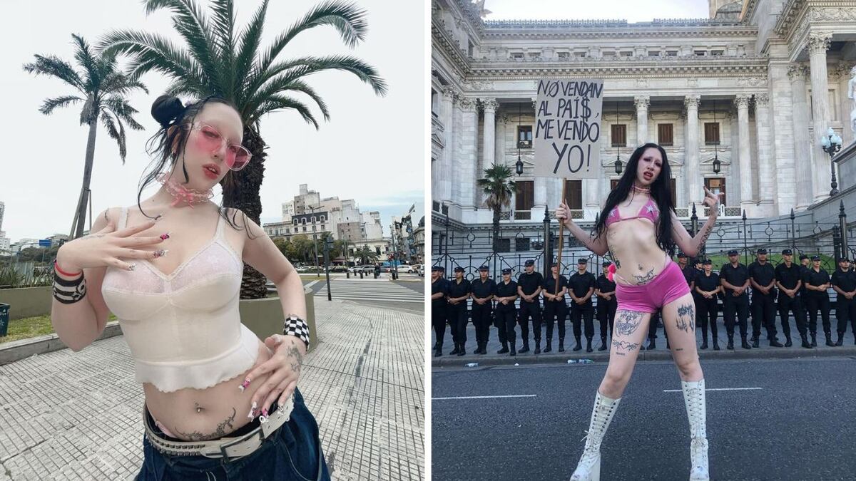 Quién es Milky Dolly, la influencer que apareció en la marcha de la CGT con un polémico cartel