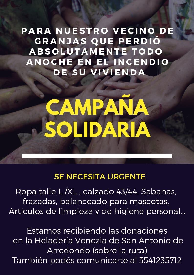 Campaña solidaria por "Semilla", un vecino quien perdió toda su casa en un incendio en San Antonio de Arredondo.