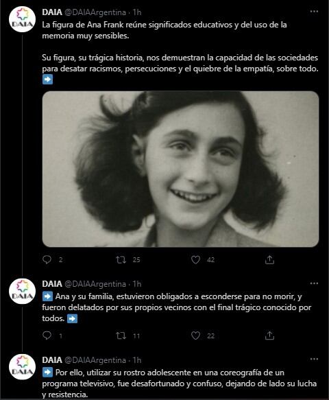 El hilo de mensajes que publicó la DAIA repudiando lo acontecido en La Academia.