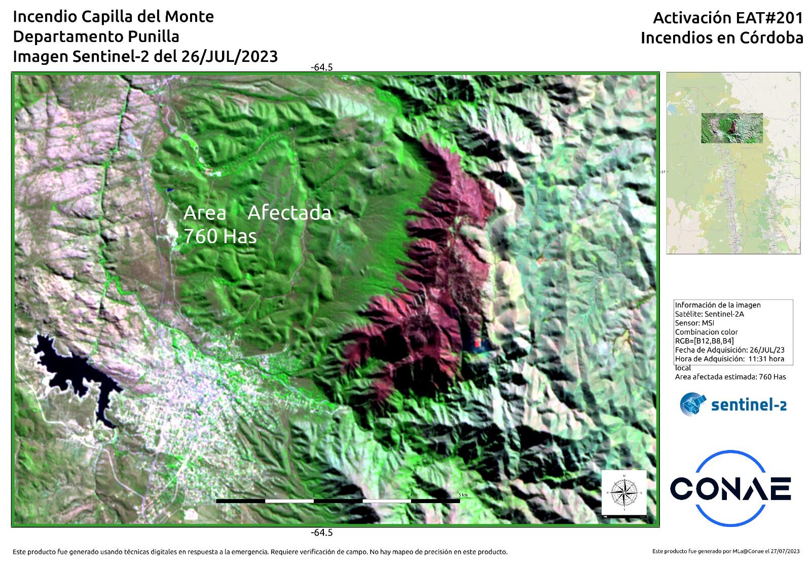 Imágenes satelitales del Uritorco tras el incendio.