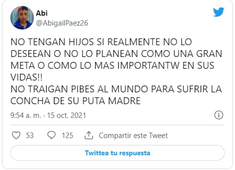 Uno de los tuits de Abigail Páez. Twitter Captura de pantalla.