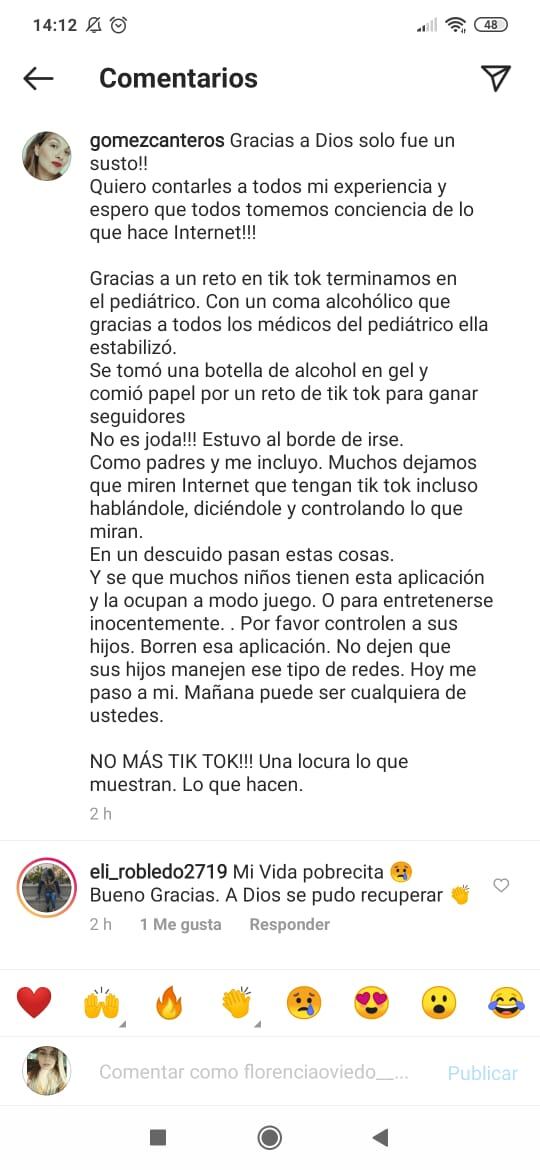 La madre de la niña hizo su descargo a través de sus redes sociales.