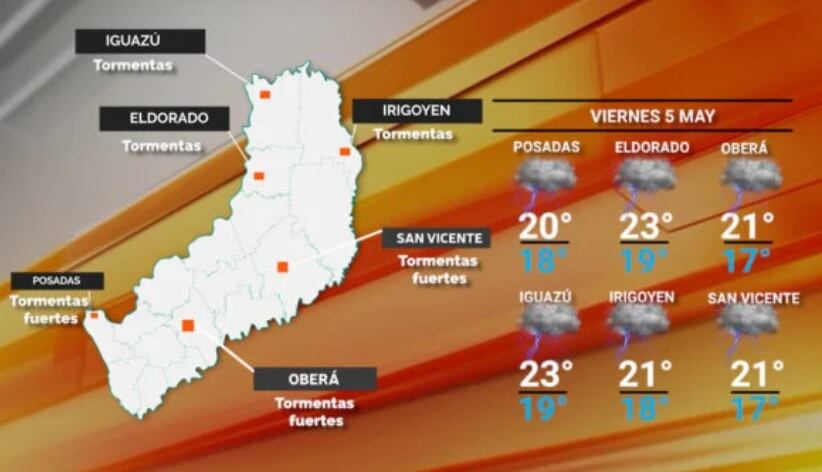 Se mantiene la alerta naranja para Misiones y la región: inestable y con tormentas.