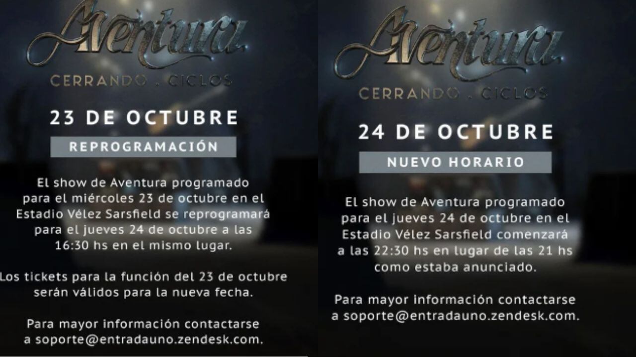 La reprogramación de los conciertos de Aventura.