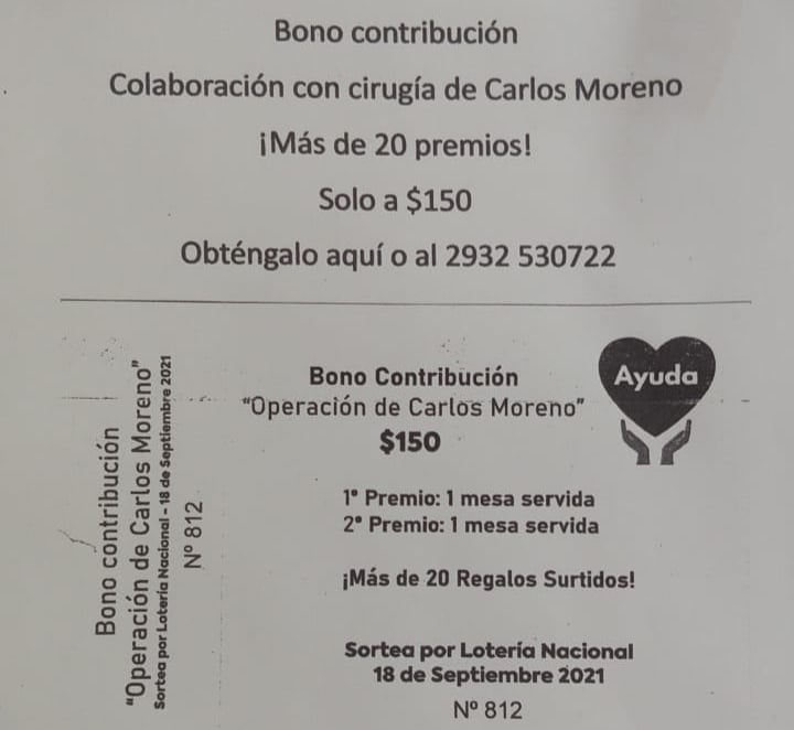 Estudios médicos y presupuesto de la operación para el recambio de cadera. Vende un bono contribución para ayudar a su papá.