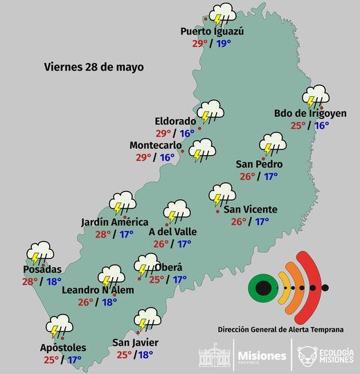 Jornada con alta probabilidad de lluvias y tormentas en Misiones. DGAT