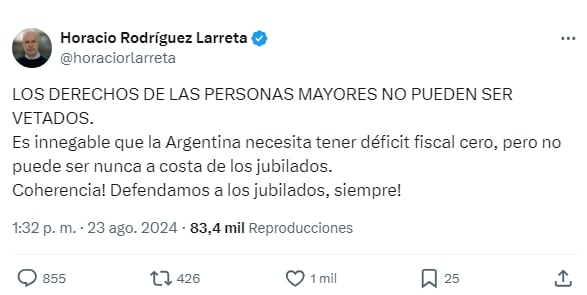 La opinión de Horacio Rodríguez Larreta sobre el veto a la movilidad jubilatoria