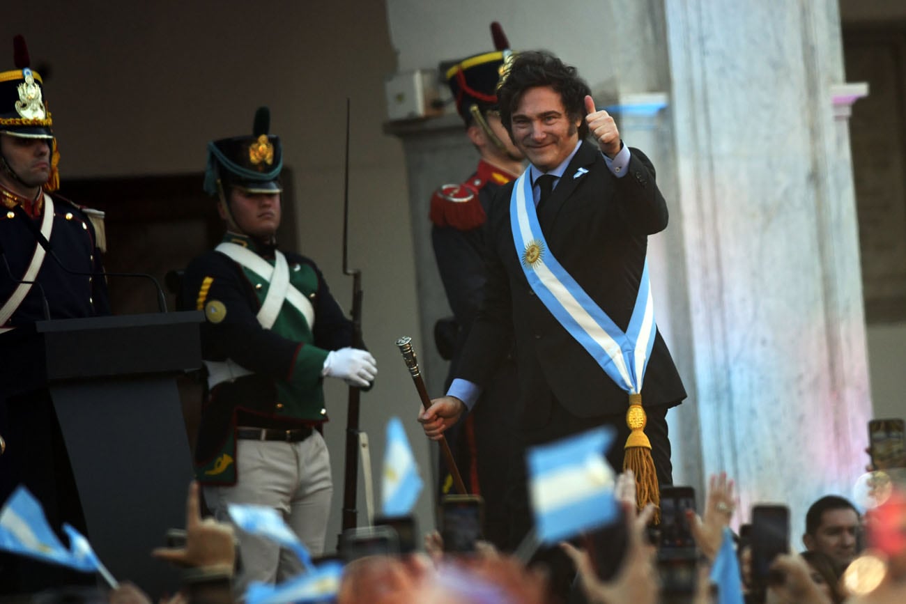 El presidente Javier Milei en el acto por el acto 25 de mayo en el Cabildo de Córdoba.