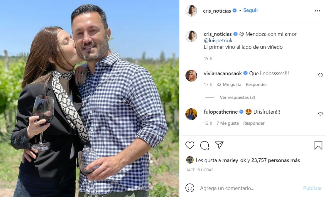 Cristina Pérez viajó a Mendoza y ratificó su amor por Luis Petri