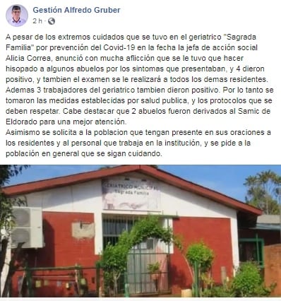 La noticia fue dada a conocer a través de las redes sociales dl intendente Alfredo Gruber.