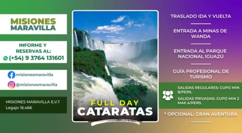 Deleitate con un día a pura naturaleza en Cataratas con Misiones Maravilla EVT.