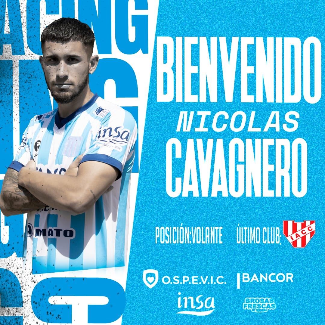 Nicolás Cavagnero es el decimotercer refuerzo de Racing. El volante llega a préstamo de Instituto