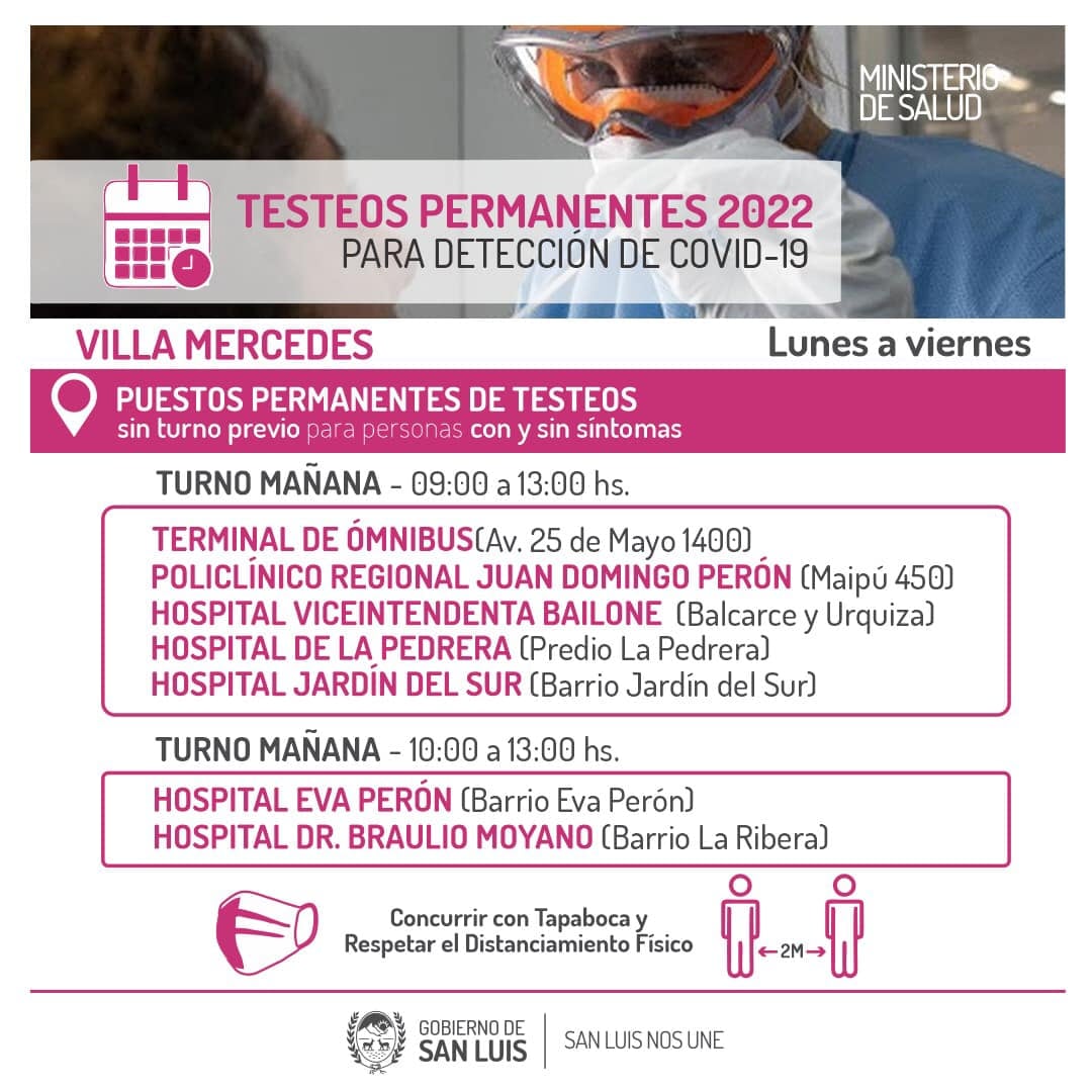 Testeos por coronavirus en la Provincia de San Luis