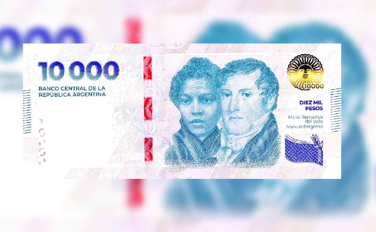 El nuevo billete de $10.000 con Manuel Belgrano y María Remedios del Valle (BCRA)