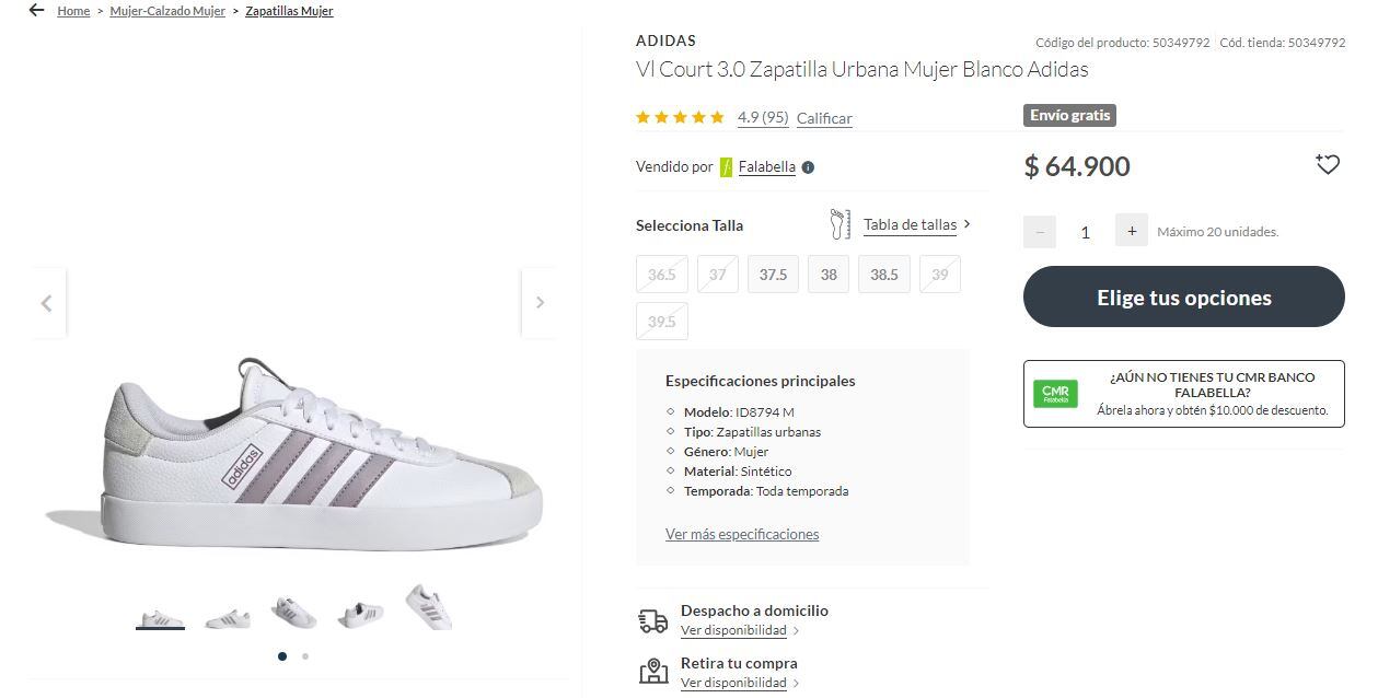 Esto es lo que cuestan unas zapatillas para mujer de Adidas.