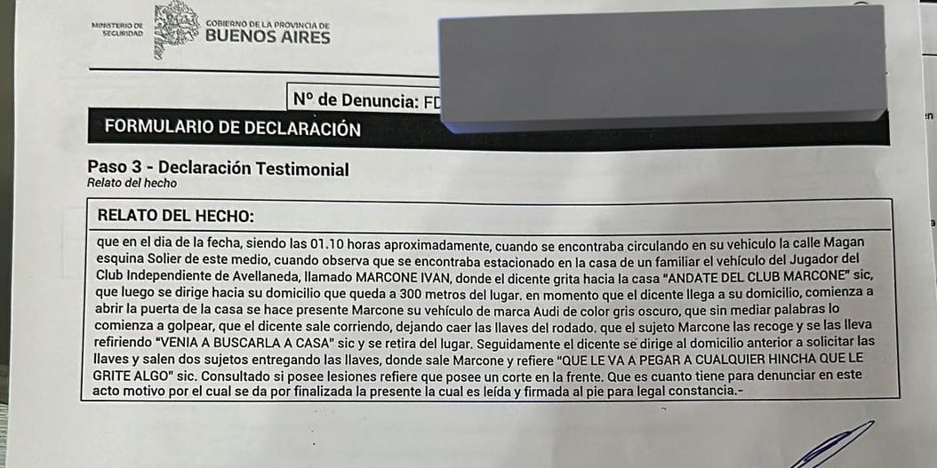 Grave denuncia contra Iván Marcone