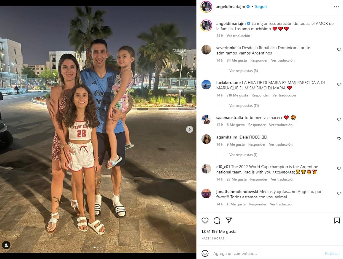 Ángel Di María fue visitado por su familia en Qatar. Foto: @angeldimariajm