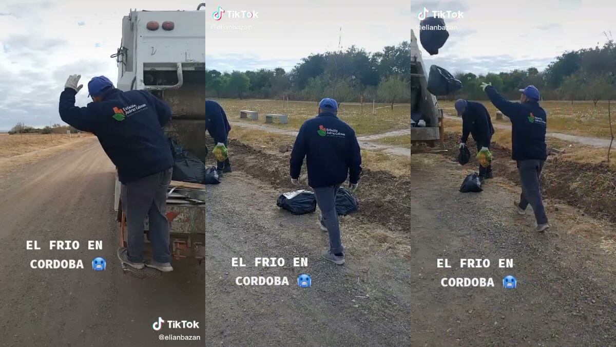 Friazón en Córdoba: el video viral del recolector de basura que se “congeló” trabajando