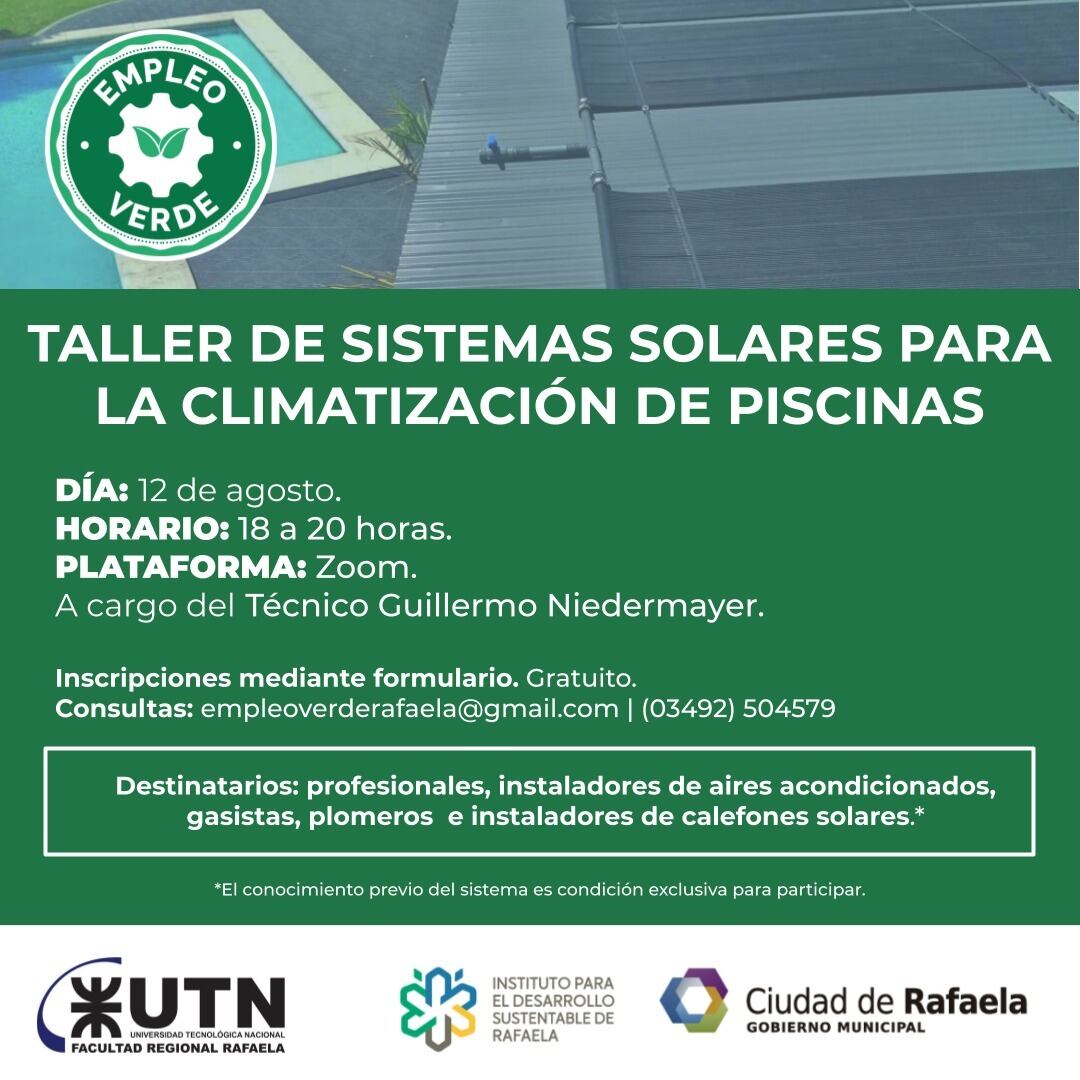 Flyer del taller de sistemas solares para climatización de piletas