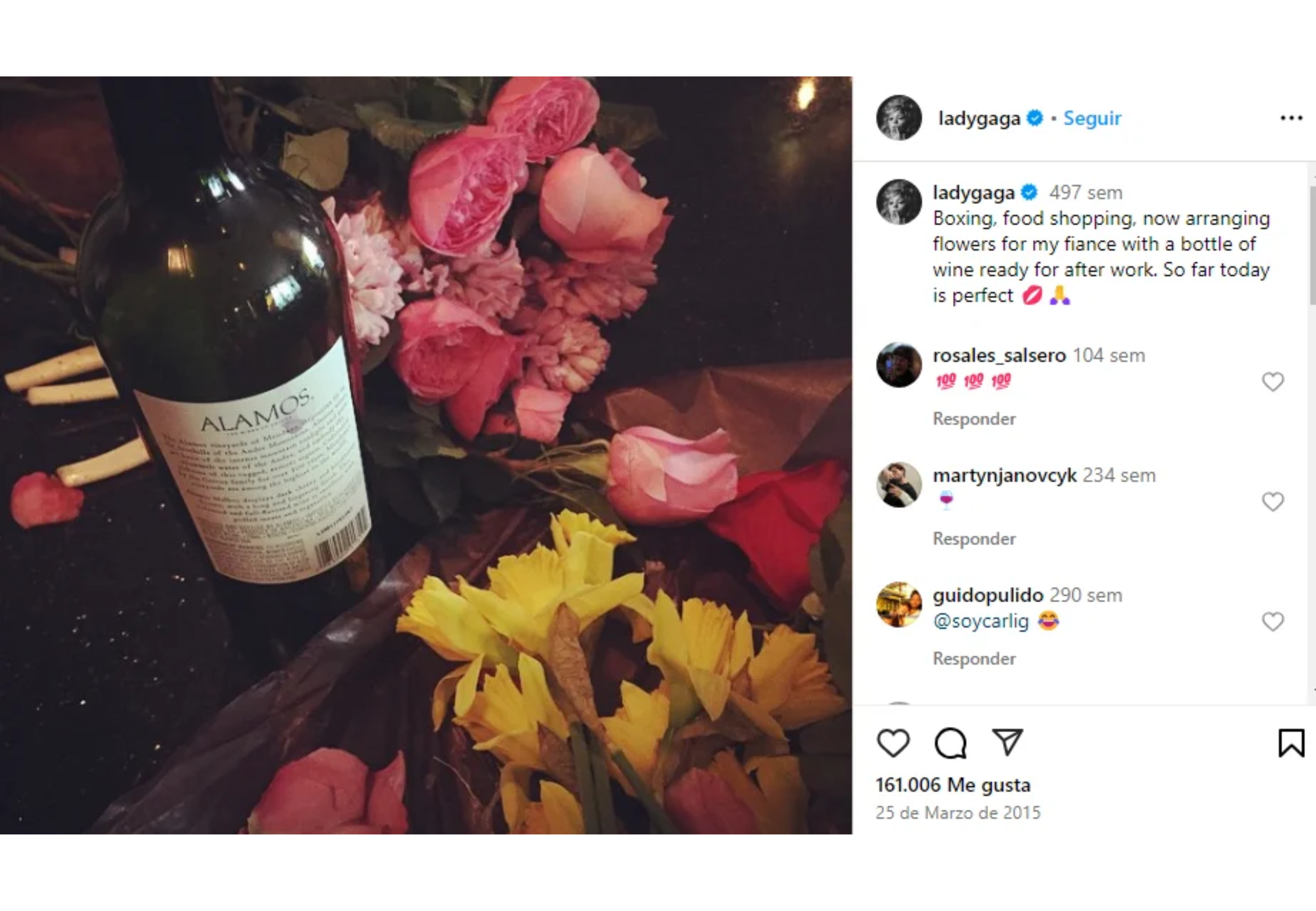 Lady Gaga compartió la foto de un vino argentino.