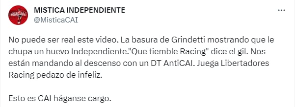 Los hinchas de Independiente reaccionaron al video de Grindetti