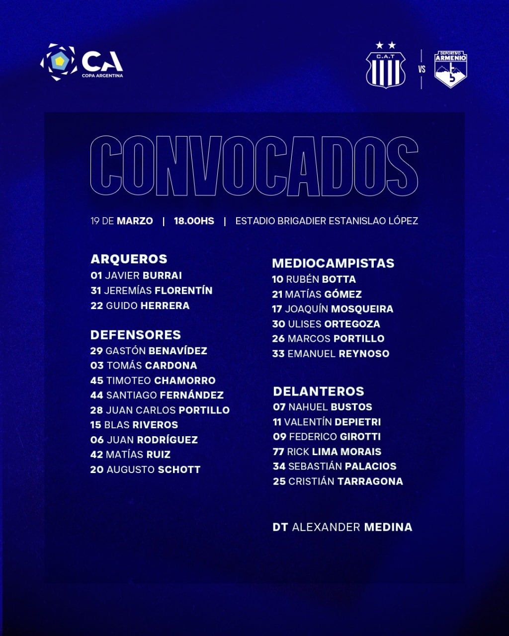 Talleres enfrenta a Deportivo Armenio por Copa Argentina.