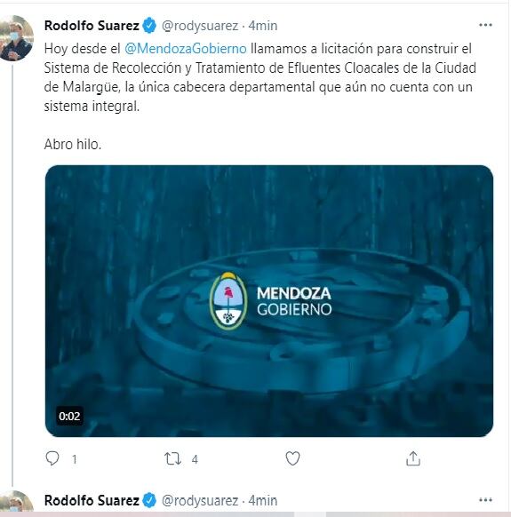 Anuncio en redes sociales del goberandor Rodofo Suarez.