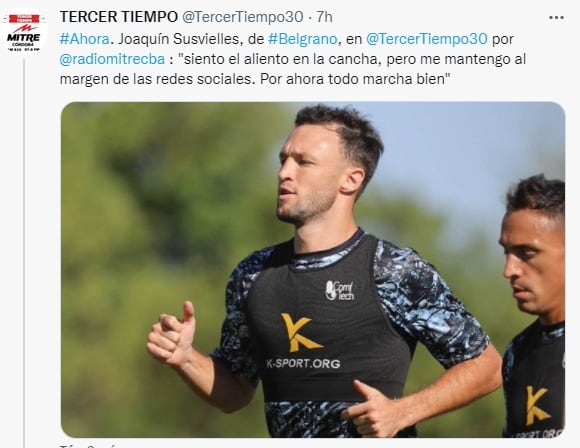 "Me gusta jugar a cancha llena", remarcó Joaquín Susvielles, delantero de Belgrano.