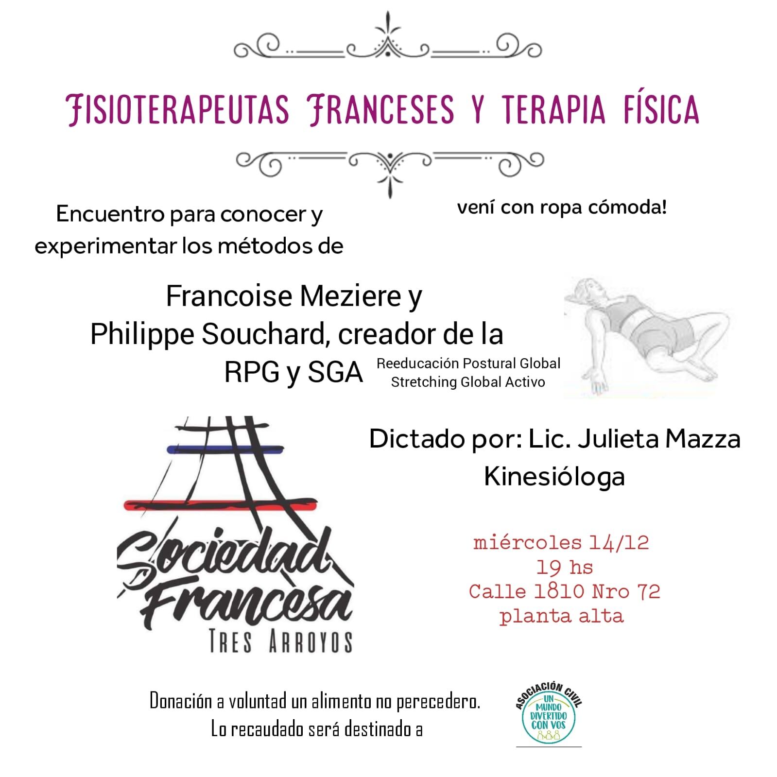 Charla sobre fisioterapeutas franceses y terapia física en la Sociedad Francesa de Tres Arroyos