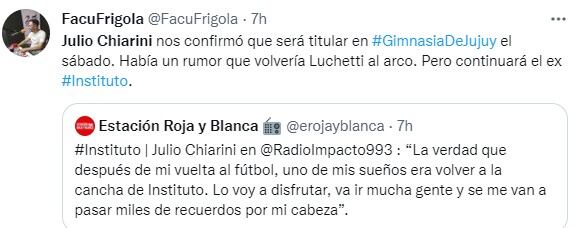 Julio Chiarini se reencontrará este sábado con los hinchas de Instituto.