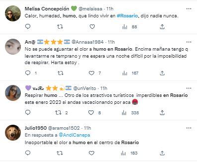 En las redes sociales hubo quejas por la presencia de humo en Rosario.