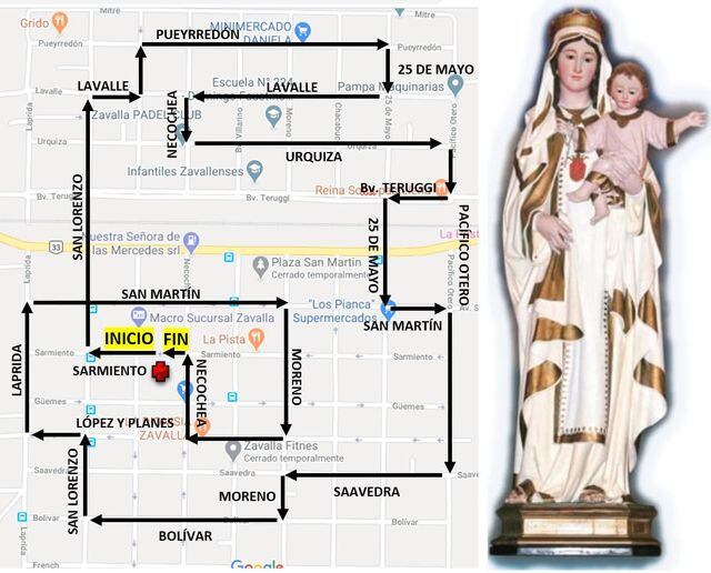 Recorrido de la caravana en honor a la Virgen (Facebook Parroquia NtraSrade Las Mercedes Zavalla)