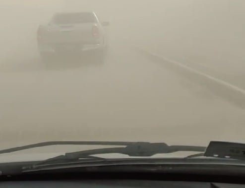 Viento Zonda: momento en que la conductora entra en pánico en plena ruta.