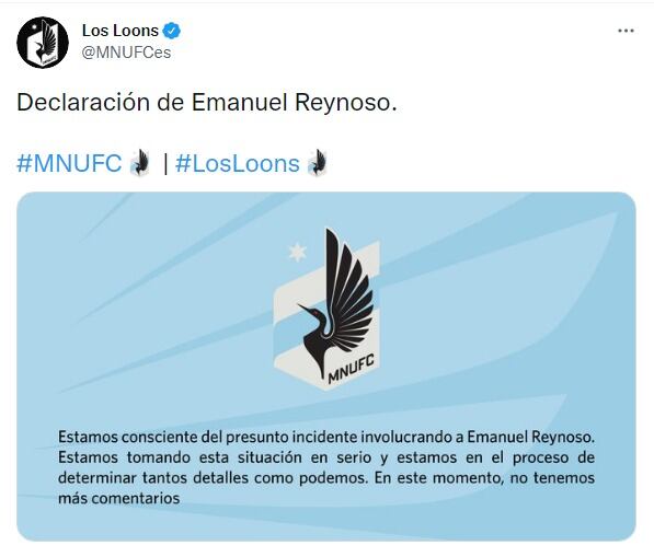 El comunicado de Minnesota United por Bebelo Reynoso.